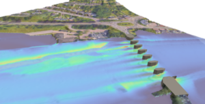Model output, showing areas of scour around bridge piers Model-output-showing-areas-of-scour-around-bridge-piers